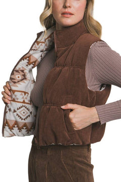 Reversible Corduroy Puffer Vest - 4 colors available - Cowhide and Conchos