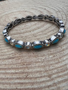 Rhinestone & Faux Turquoise Stretch Bracelet - Cowhide and Conchos