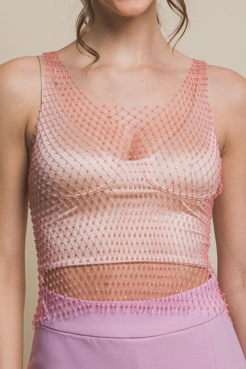 Rhinestone Mesh Top - Pink, White, or Black - Cowhide and Conchos
