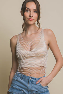 Rhinestone Mesh Top - Pink, White, or Black - Cowhide and Conchos