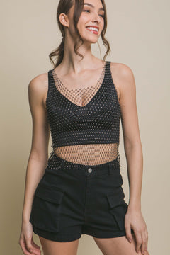 Rhinestone Mesh Top - Pink, White, or Black - Cowhide and Conchos