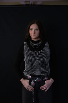 Rhinestone Mesh Top - Pink, White, or Black - Cowhide and Conchos