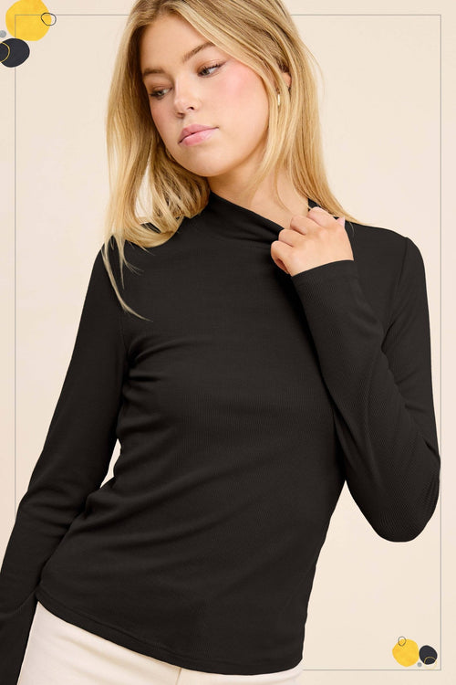 Ribbed Long Sleeve Mock Neck Top - Red, Teal, Black and brown - Cowhide and Conchos