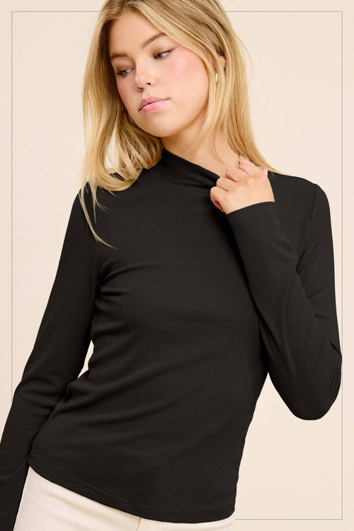 Ribbed Long Sleeve Mock Neck Top - Red, Teal, Black and brown - Cowhide and Conchos