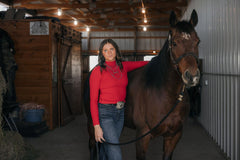 Ribbed Long Sleeve Mock Neck Top - Red, Teal, Black and brown - Cowhide and Conchos