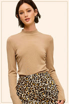 Ribbed Long Sleeve Mock Neck Top - Red, Teal, Black and brown - Cowhide and Conchos