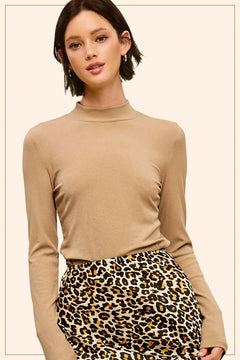 Ribbed Long Sleeve Mock Neck Top - Red, Teal, Black and brown - Cowhide and Conchos