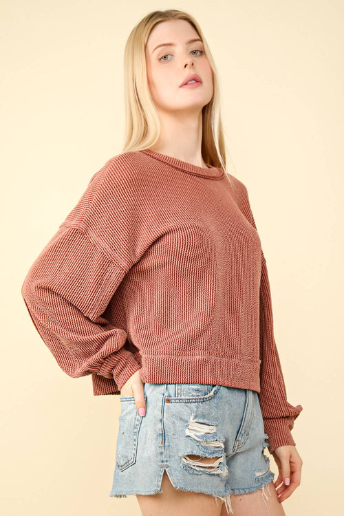 Ribbed Oversized Soft Knit Top - Cowhide and Conchos