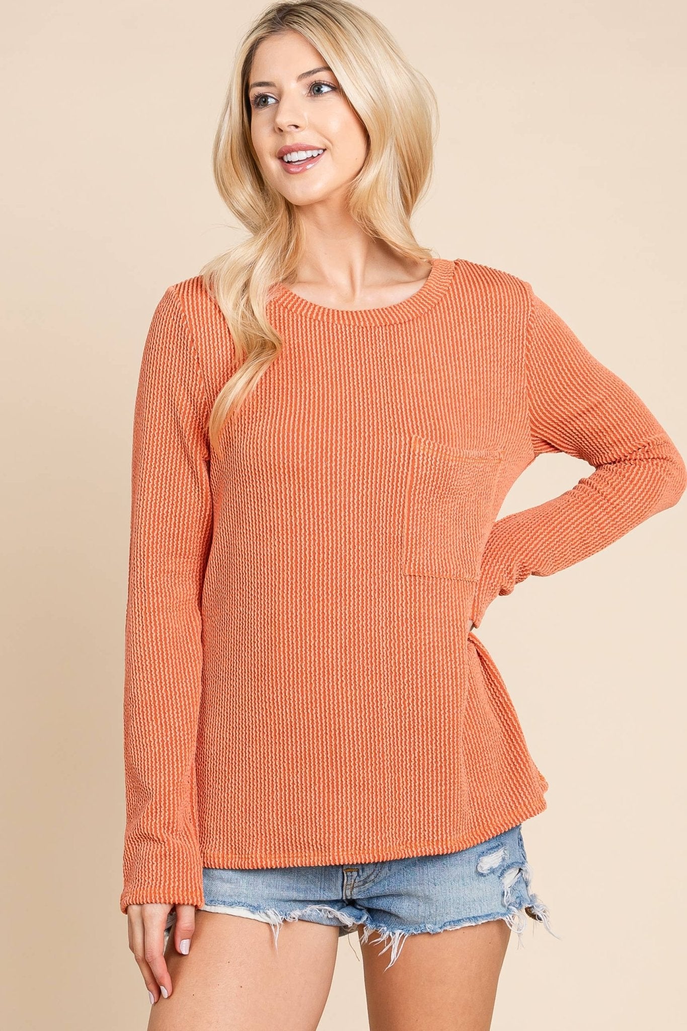 Ribbed Top with Pocket - Charcoal, Fuchsia, and Pumpkin - Cowhide and Conchos