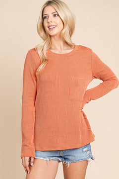 Ribbed Top with Pocket - Charcoal, Fuchsia, and Pumpkin - Cowhide and Conchos