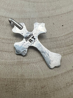 Rick Tolino Handmade Kingman Turquoise Cross Pendant - Cowhide and Conchos
