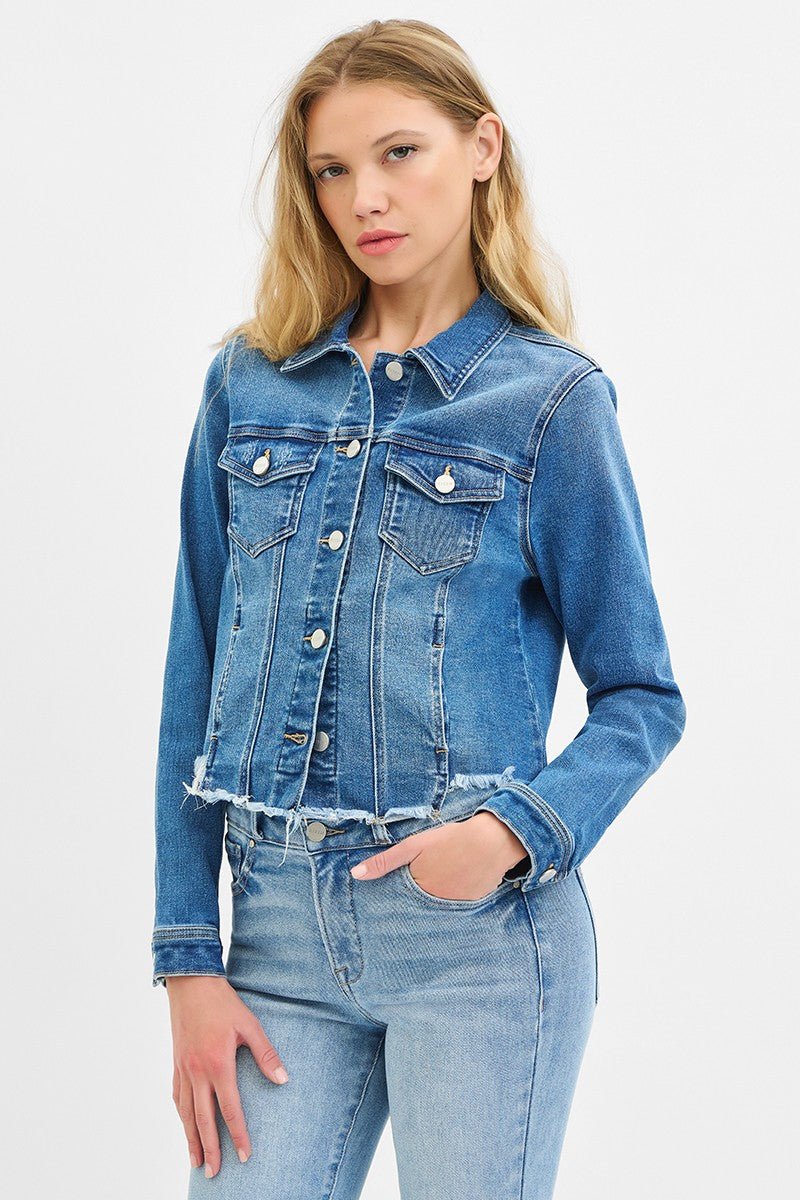 Risen Fray Hem Jean Jacket - Cowhide and Conchos