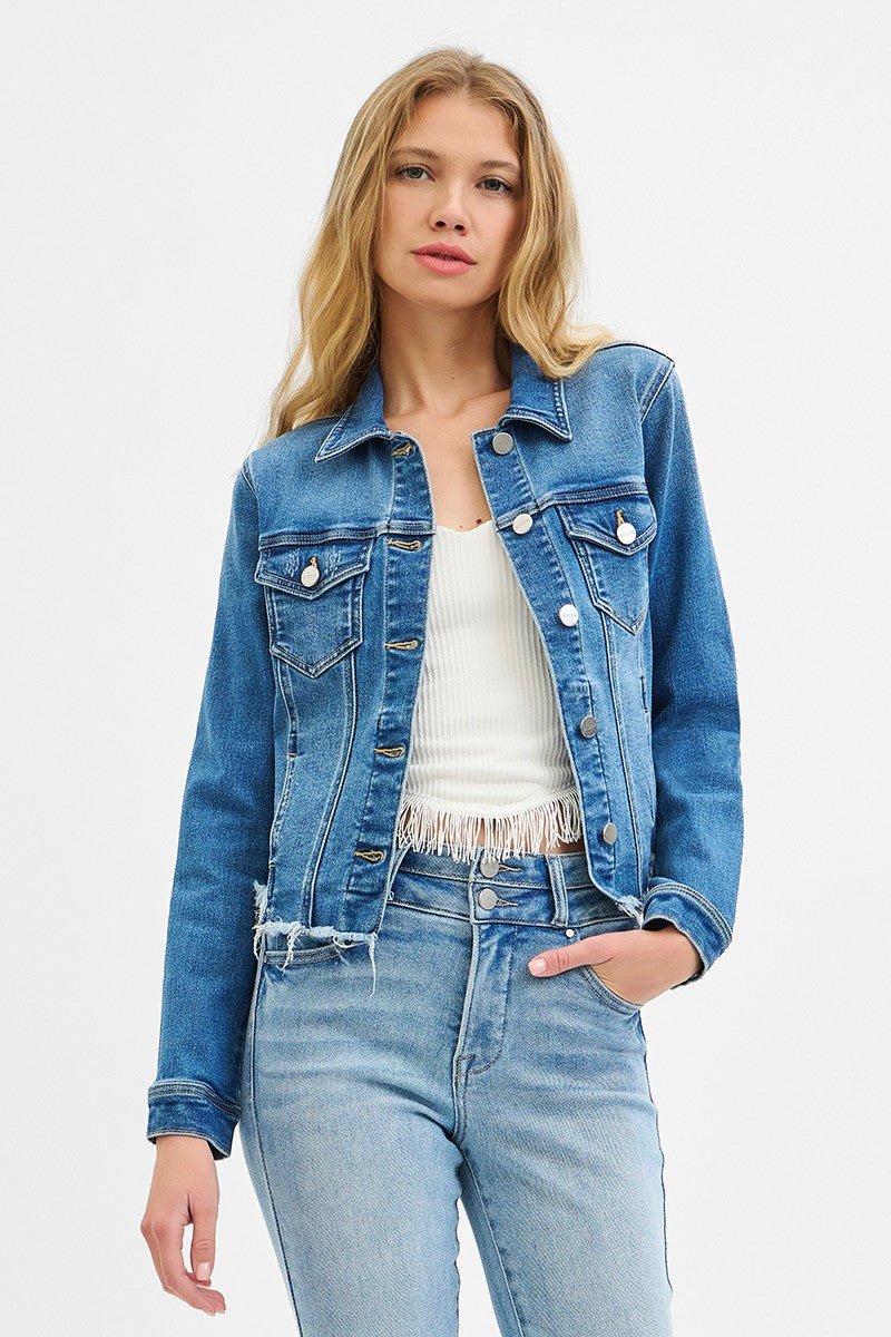 Risen Fray Hem Jean Jacket - Cowhide and Conchos