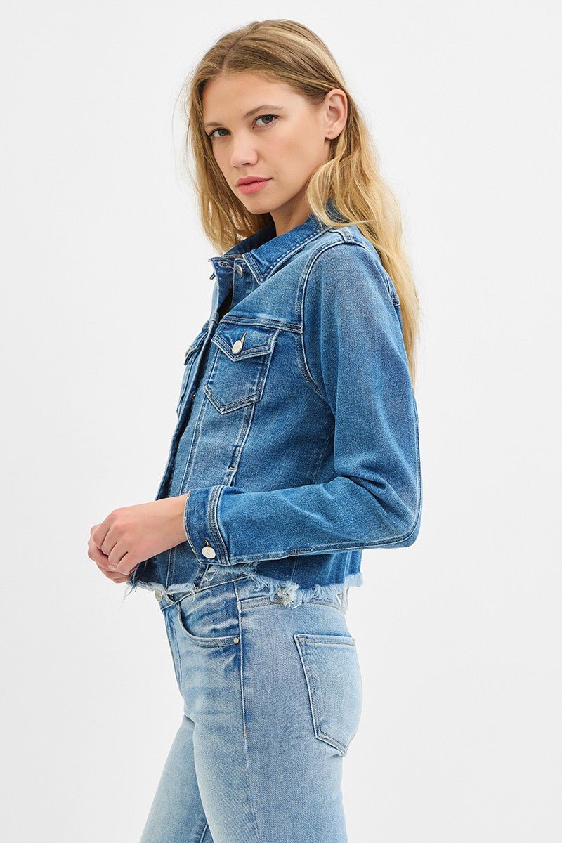 Risen Fray Hem Jean Jacket - Cowhide and Conchos