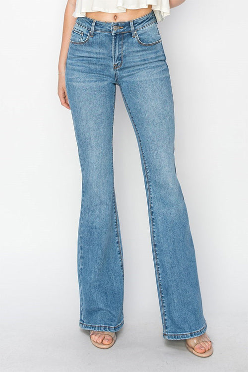 Risen High Rise Basic Flare Jeans - Dark & Light Washes available - Cowhide and Conchos