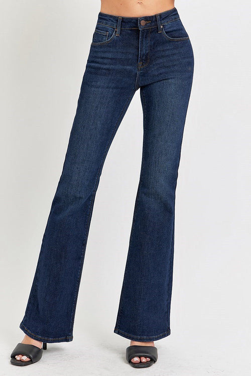 Risen High Rise Basic Flare Jeans - Dark & Light Washes available - Cowhide and Conchos