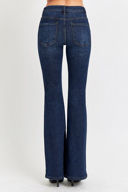 Risen High Rise Basic Flare Jeans - Dark & Light Washes available - Cowhide and Conchos