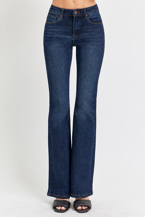 Risen High Rise Basic Flare Jeans - Dark & Light Washes available - Cowhide and Conchos