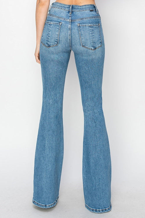 Risen High Rise Basic Flare Jeans - Dark & Light Washes available - Cowhide and Conchos