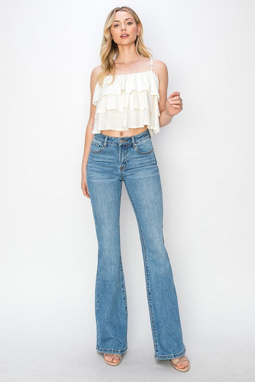 Risen High Rise Basic Flare Jeans - Dark & Light Washes available - Cowhide and Conchos