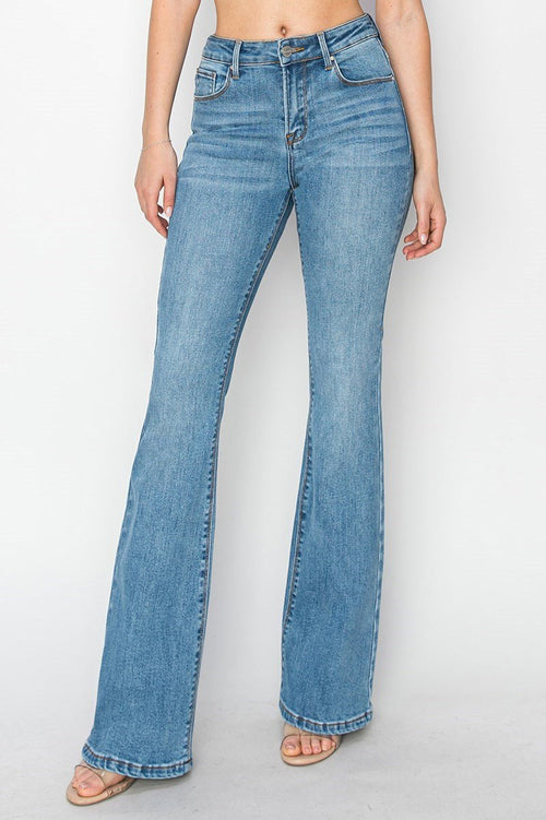 Risen High Rise Basic Flare Jeans - Dark & Light Washes available - Cowhide and Conchos
