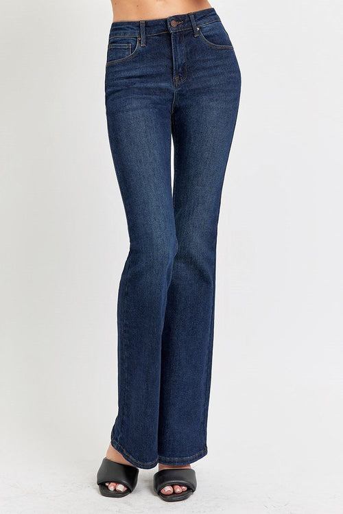 Risen High Rise Basic Flare Jeans - Dark & Light Washes available - Cowhide and Conchos