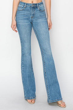 Risen High Rise Basic Flare Jeans - Dark & Light Washes available - Cowhide and Conchos
