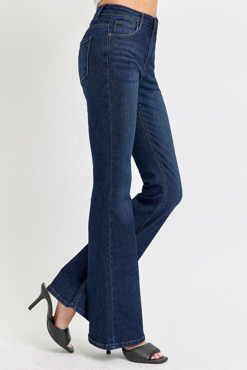 Risen High Rise Basic Flare Jeans - Dark & Light Washes available - Cowhide and Conchos