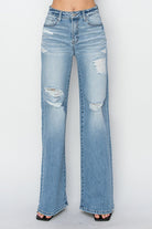 Risen High Rise Wide Distressed Jeans - Cowhide and Conchos