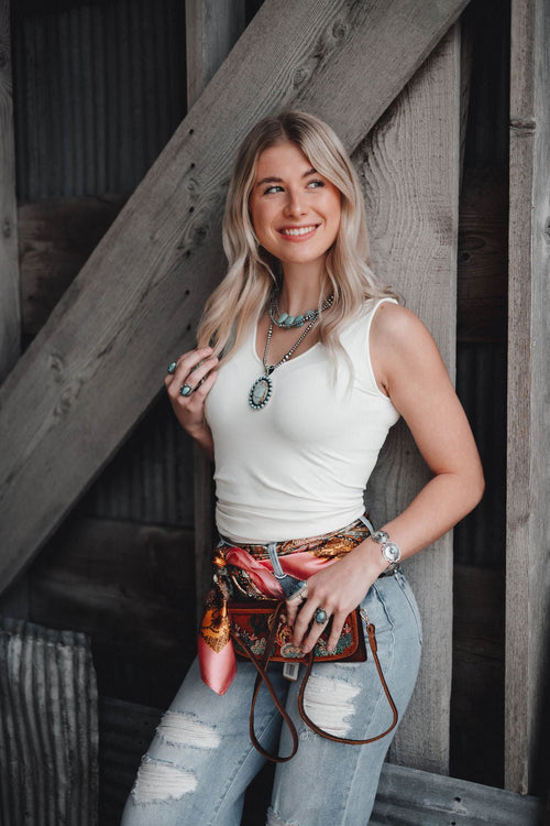 Risen High Rise Wide Distressed Jeans - Cowhide and Conchos