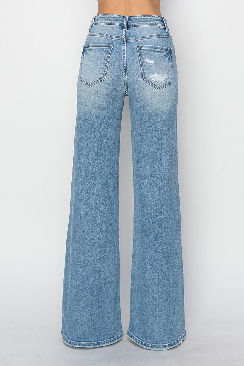 Risen High Rise Wide Distressed Jeans - Cowhide and Conchos