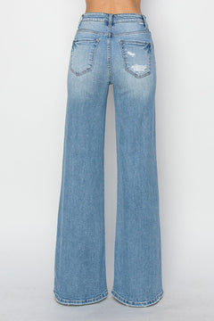 Risen High Rise Wide Distressed Jeans - Cowhide and Conchos