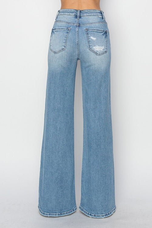 Risen High Rise Wide Distressed Jeans - Cowhide and Conchos