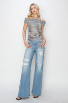 Risen High Rise Wide Distressed Jeans - Cowhide and Conchos