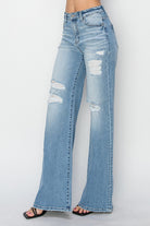Risen High Rise Wide Distressed Jeans - Cowhide and Conchos