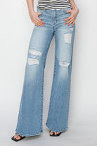 Risen High Rise Wide Distressed Jeans - Cowhide and Conchos