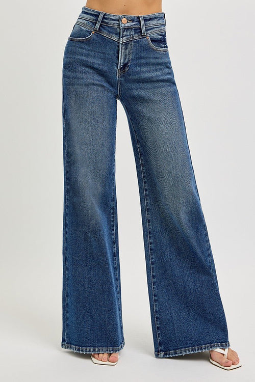 Risen High Rise Wide Front Yoke Detail Jeans - Size 1 available - Cowhide and Conchos