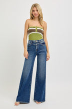 Risen High Rise Wide Front Yoke Detail Jeans - Size 1 available - Cowhide and Conchos