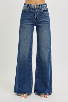 Risen High Rise Wide Front Yoke Detail Jeans - Size 1 available - Cowhide and Conchos