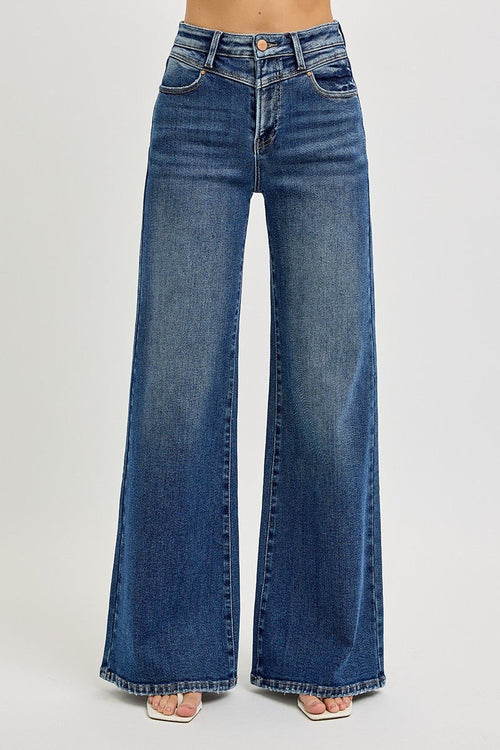 Risen High Rise Wide Front Yoke Detail Jeans - Size 1 available - Cowhide and Conchos