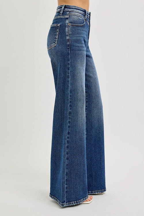 Risen High Rise Wide Front Yoke Detail Jeans - Size 1 available - Cowhide and Conchos