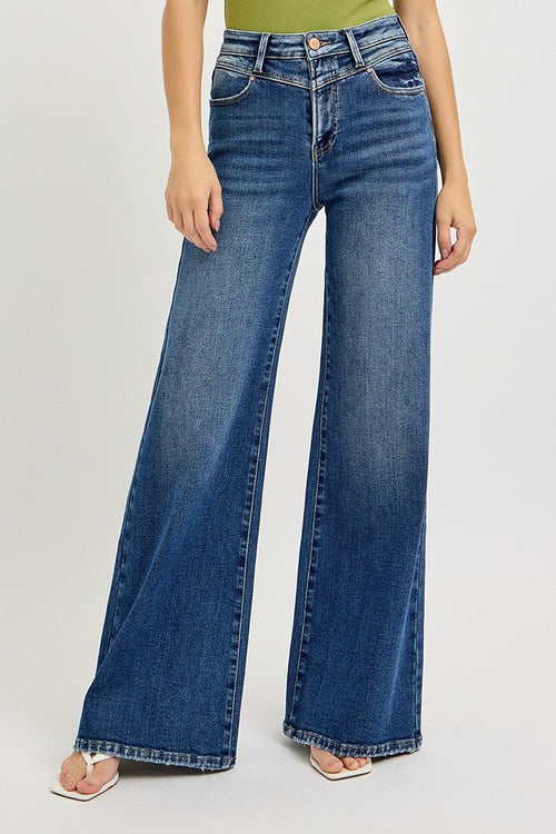 Risen High Rise Wide Front Yoke Detail Jeans - Size 1 available - Cowhide and Conchos