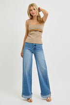 Risen High Rise Wide Leg Cuffed Jeans - Size 11 remaining - Cowhide and Conchos