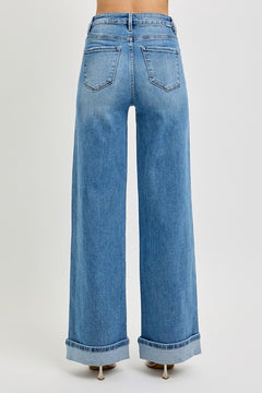 Risen High Rise Wide Leg Cuffed Jeans - Size 11 remaining - Cowhide and Conchos