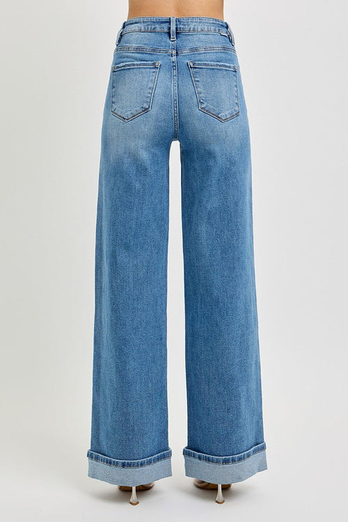 Risen High Rise Wide Leg Cuffed Jeans - Size 11 remaining - Cowhide and Conchos