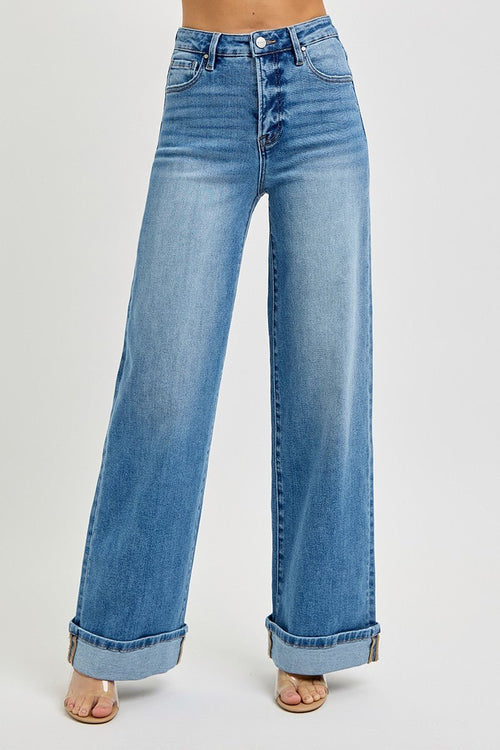Risen High Rise Wide Leg Cuffed Jeans - Size 11 remaining - Cowhide and Conchos