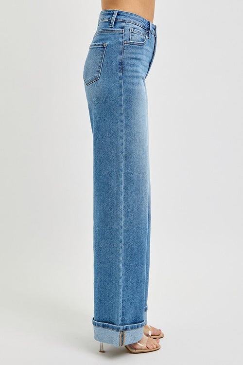 Risen High Rise Wide Leg Cuffed Jeans - Size 11 remaining - Cowhide and Conchos