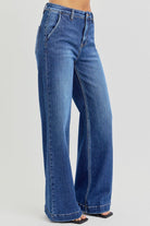 Risen High Rise Wide Leg Slanted Pocket Jeans - Cowhide and Conchos