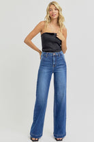 Risen High Rise Wide Leg Slanted Pocket Jeans - Cowhide and Conchos