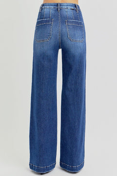 Risen High Rise Wide Leg Slanted Pocket Jeans - Cowhide and Conchos